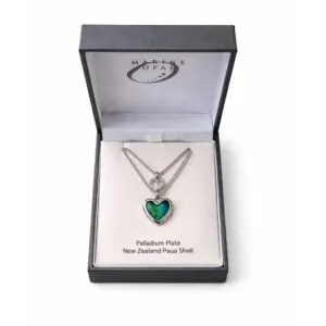 Paua Shell Necklace Silver Plated Double Heart-1512