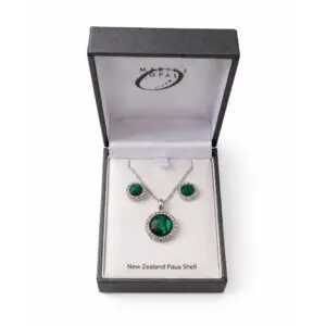 Paua Shell Necklace & Earrings Silver Plated Circle-1513