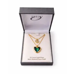 Paua Shell Necklace Gold Plated Double Heart-1514